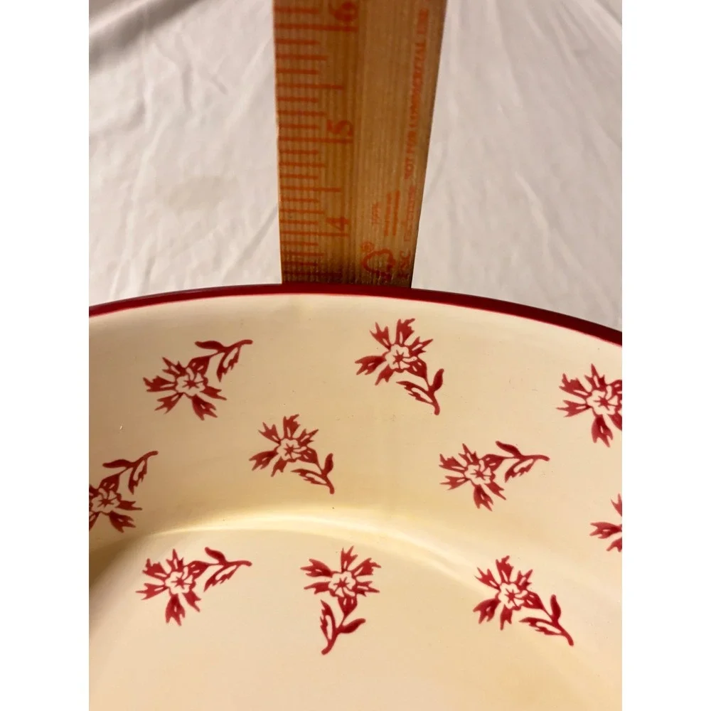 Temp-tations Floral Lace Oval Baker Set Red Cream Ceramic 2pc with Wire Racks EX
